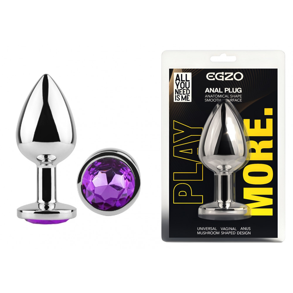 - Анальная пробка с кристаллом EGZO - Silver Round Plug Purple size M