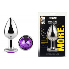 Анальная пробка с кристаллом EGZO - Silver Round Plug Purple size M