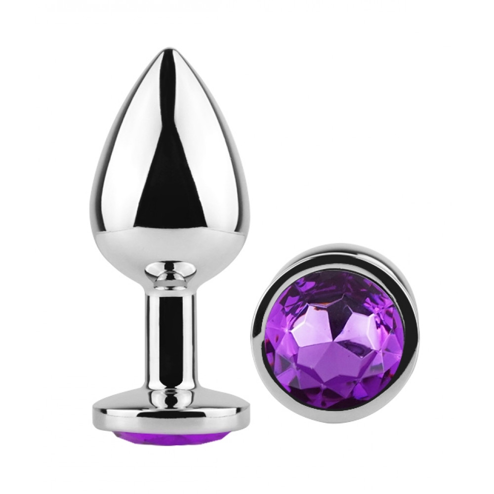 - Анальная пробка с кристаллом EGZO - Silver Round Plug Purple size M 1
