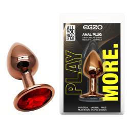 Анальная пробка с кристаллом EGZO - Dark Gold Round Plug Red, size S