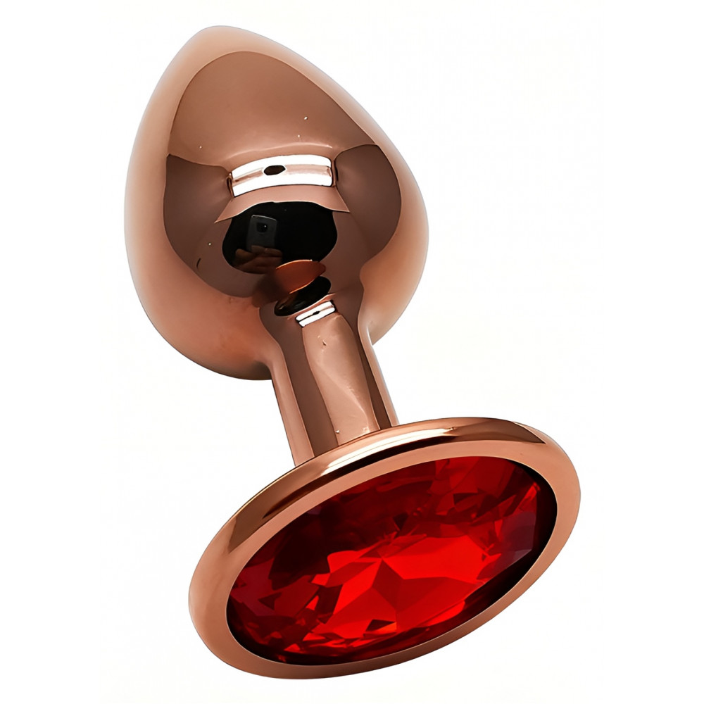 Анальные игрушки без вибрации - Анальная пробка с кристаллом EGZO - Dark Gold Round Plug Red, size S 4