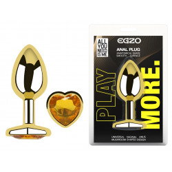 Анальная пробка с кристаллом EGZO - Gold Heart Plug Yellow size M