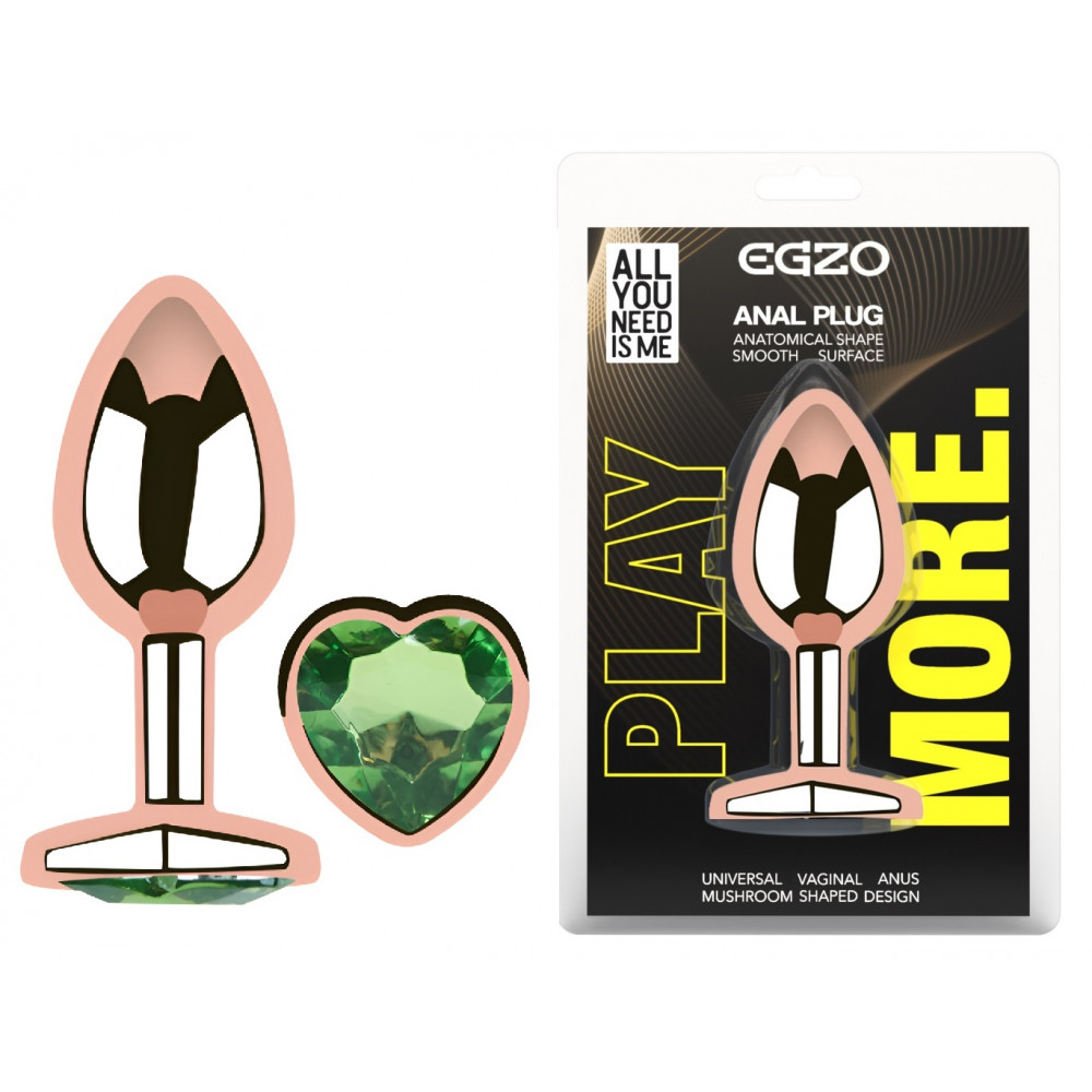 - Анальная пробка с кристаллом EGZO - Rose Gold Heart Plug Green size M