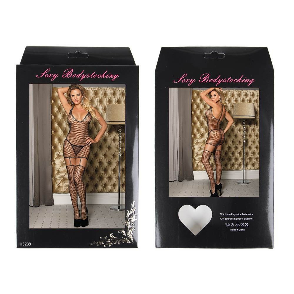 Разное - Платье в крупную сетку Star Night с цельнокроеными чулками, черный 3