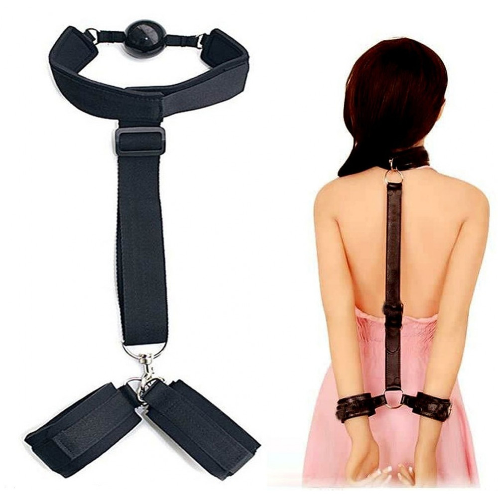 Наручники и ограничения - Бондаж с фиксацией за спиной Star Night с кляпом и наручниками, черный, One Size