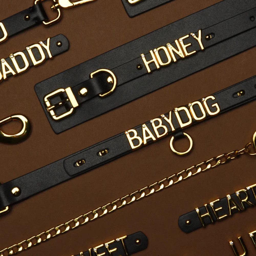 Різне - Чокер з написом PUPPY від UPKO з італійської шкіри, чорний із золотою фурнітурою 7