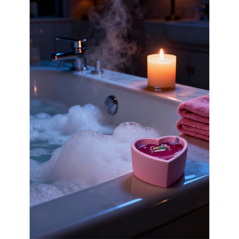 Для масажу - Масажна свічка з ароматом жуйки Candy Bubble Gum у формі серця, 70 мл 14