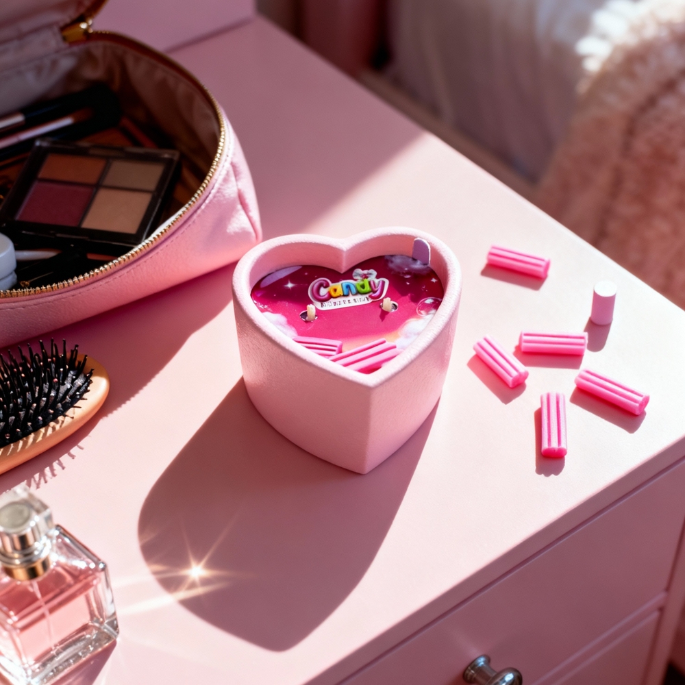 Для масажу - Масажна свічка з ароматом жуйки Candy Bubble Gum у формі серця, 70 мл 27