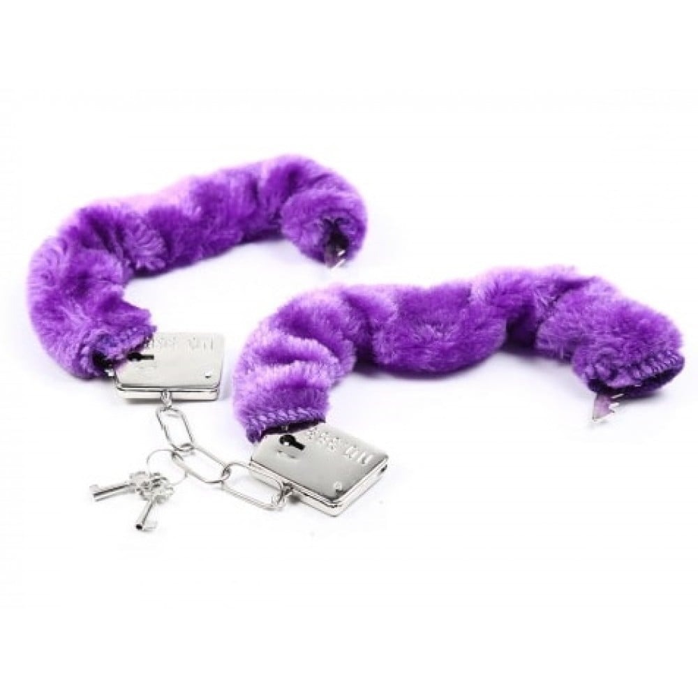 Наручники и ограничения - Наручники металлические DS Fetish с фиолетовым мехом 1