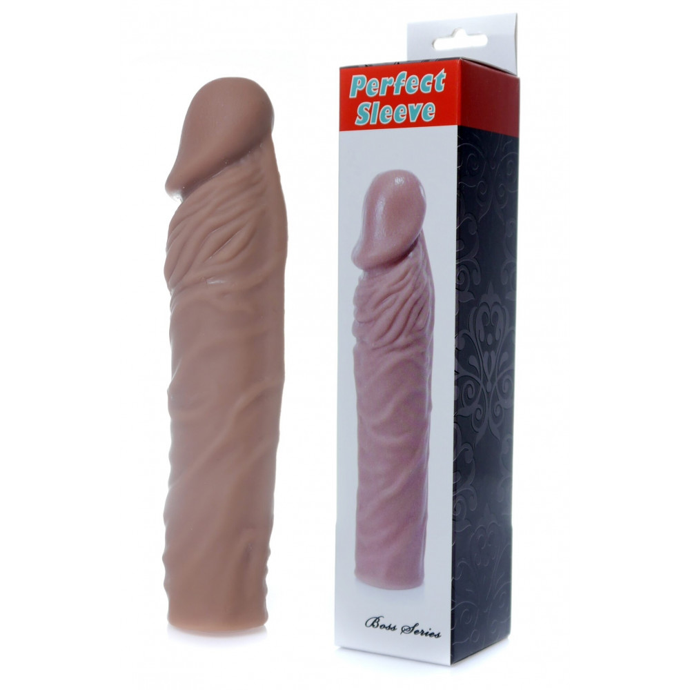 Эрекционные кольца и насадки на член - Насадка презерватив удлиняющая Boss Series - Perfect Sleeve Mulatto ( extends 4 cm ), BS6700097