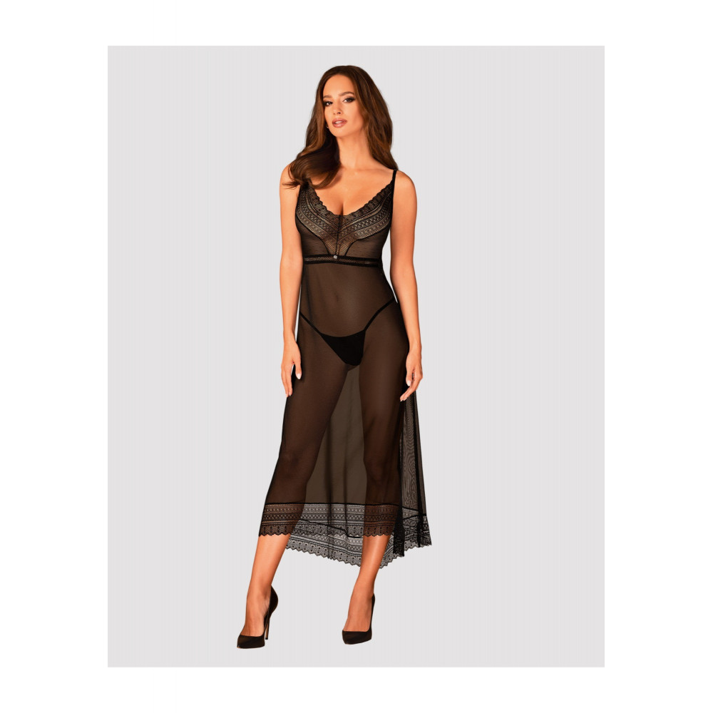 Разное - Пеньюар длинный Obsessive Estiqua с открытой спиной, черный, M/L 4