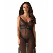 Пеньюар длинный Obsessive Estiqua с открытой спиной, черный, M/L