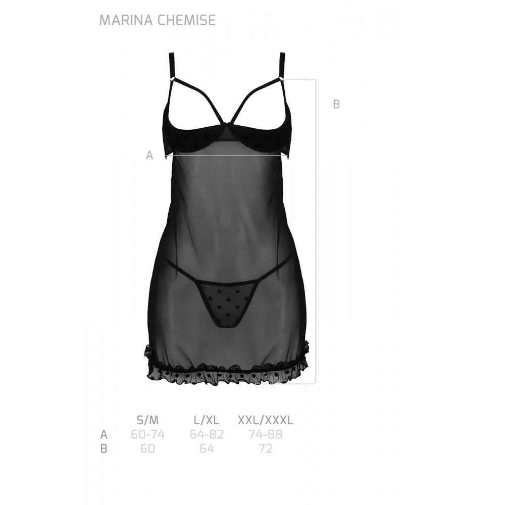 Эротическое белье - Пеньюар и тусики стринги MARINA CHEMISE black S/M - Passion 2