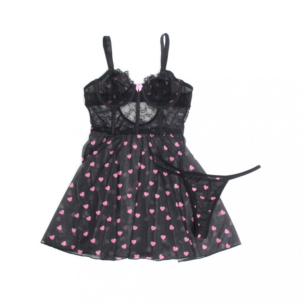 Різне - Сукня чорна напівпрозора з принтом сердець Star Night та мереживною вставкою, М 3