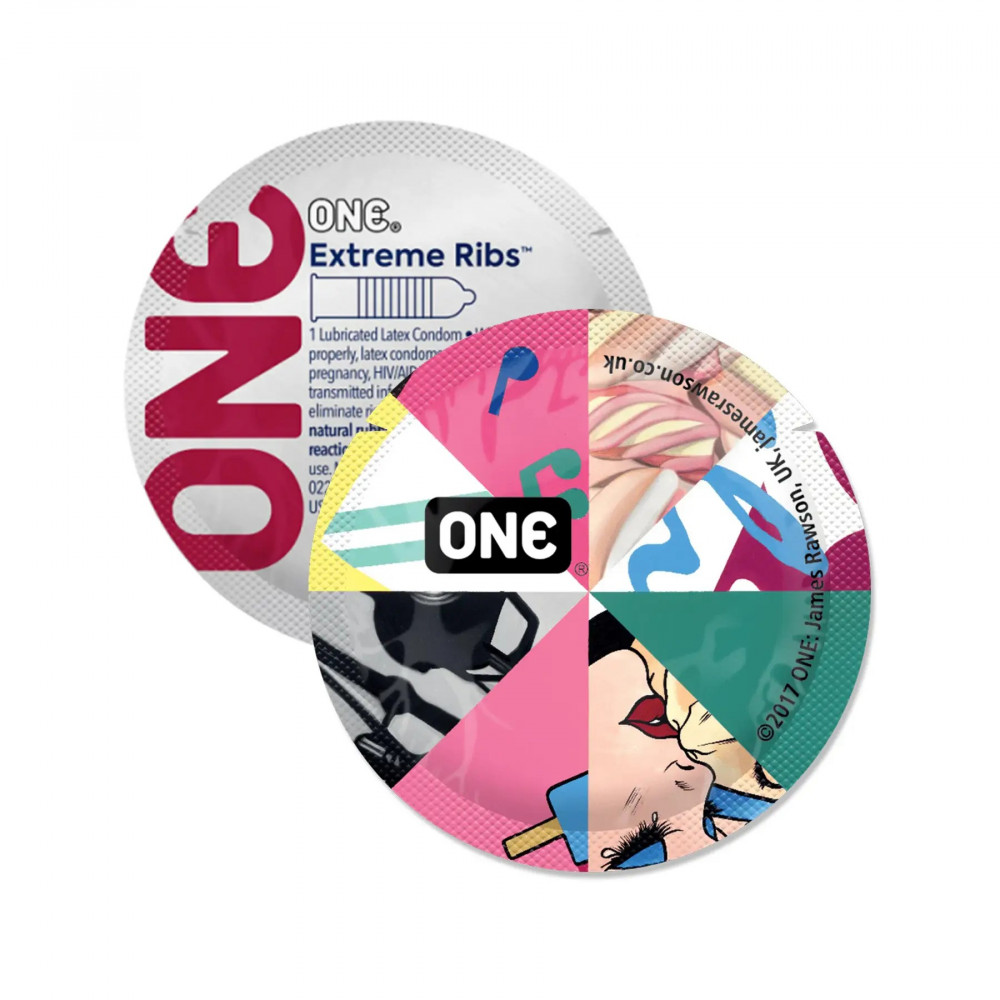 Презервативи - Набір латексних ребристих презервативів One Extreme Ribs у різному дизайні (ціна за 5 шт.) 2
