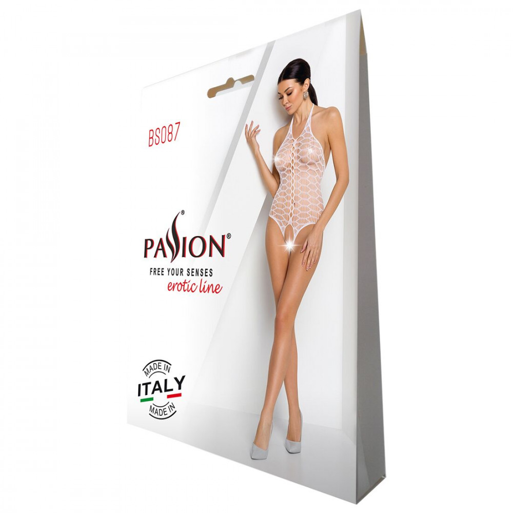 Бодистокинг - Бодистокинг в крупную сетку Passion BS087 white, открытая спина, халтер, с доступом 5