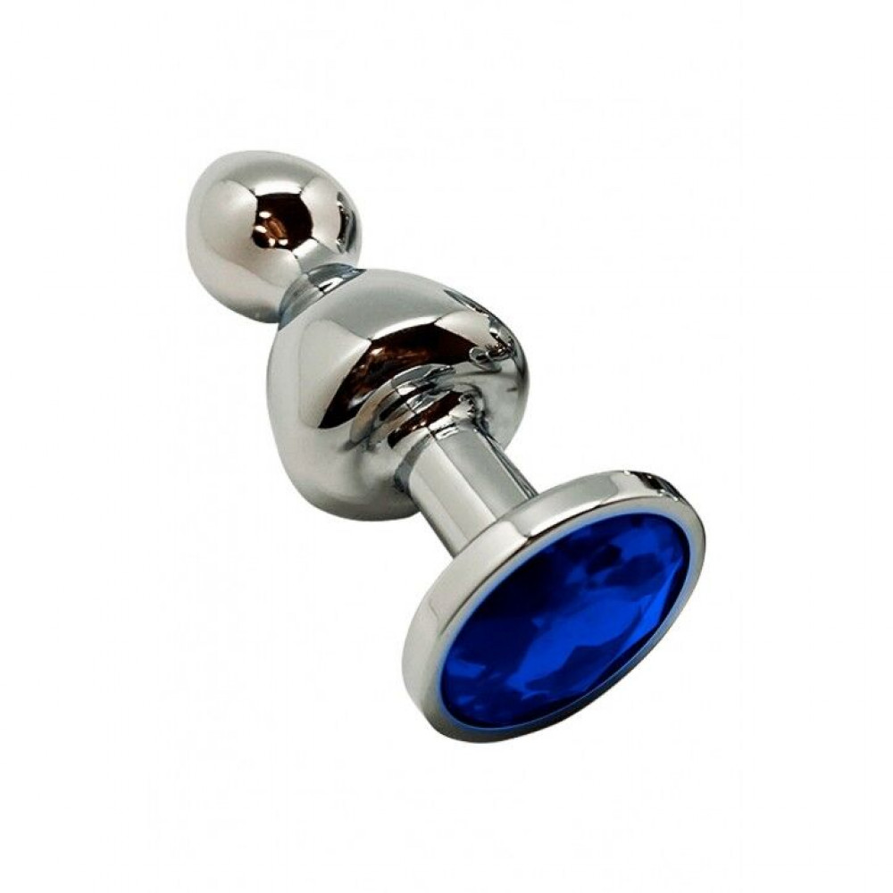 Анальная пробка - Металлическая анальна пробка Wooomy Lollypop Double Ball Metal Plug Blue L диаметр 3,5, длина 10,5см
