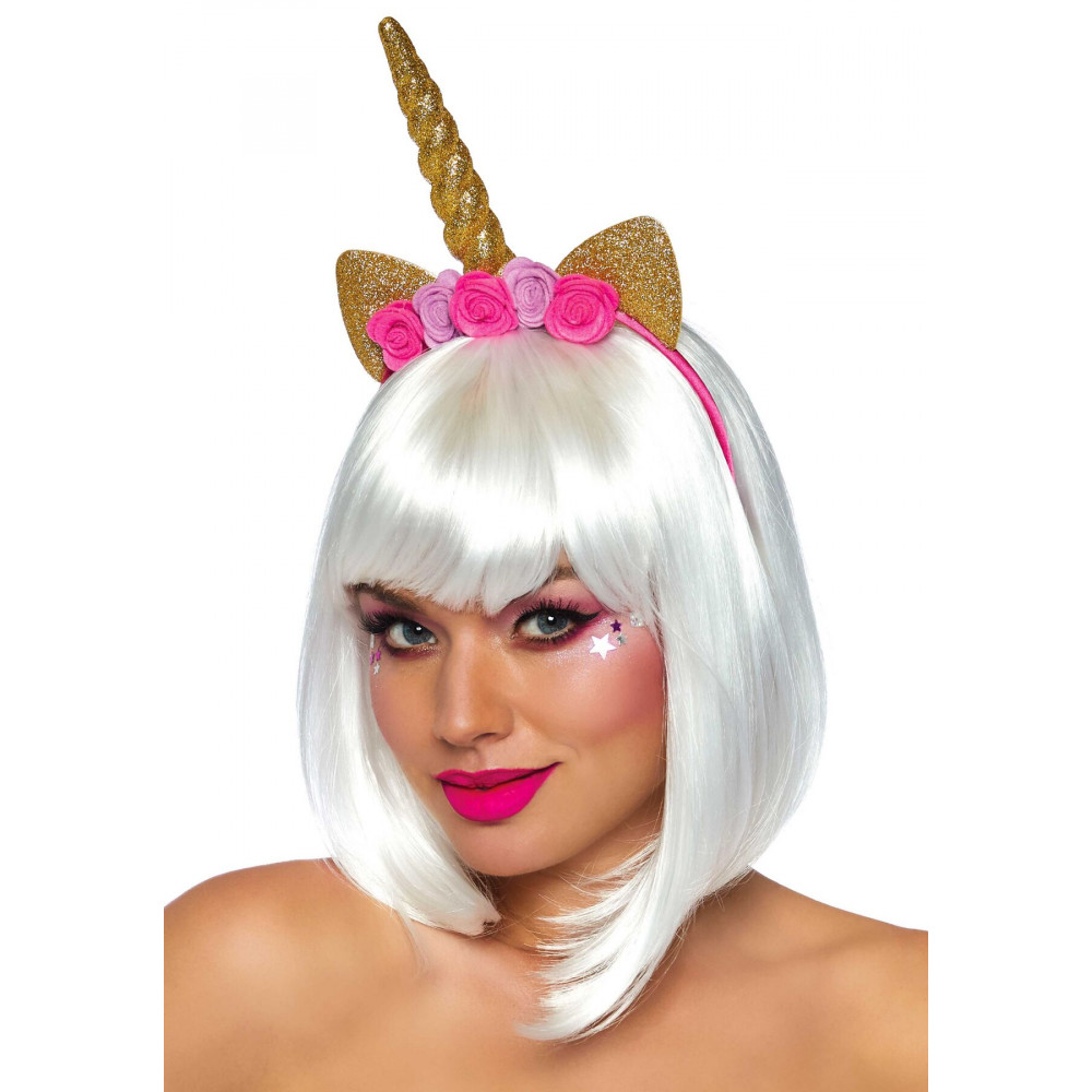 Маски - Золотой рог единорога Leg Avenue Golden unicorn flower headband, украшен цветами