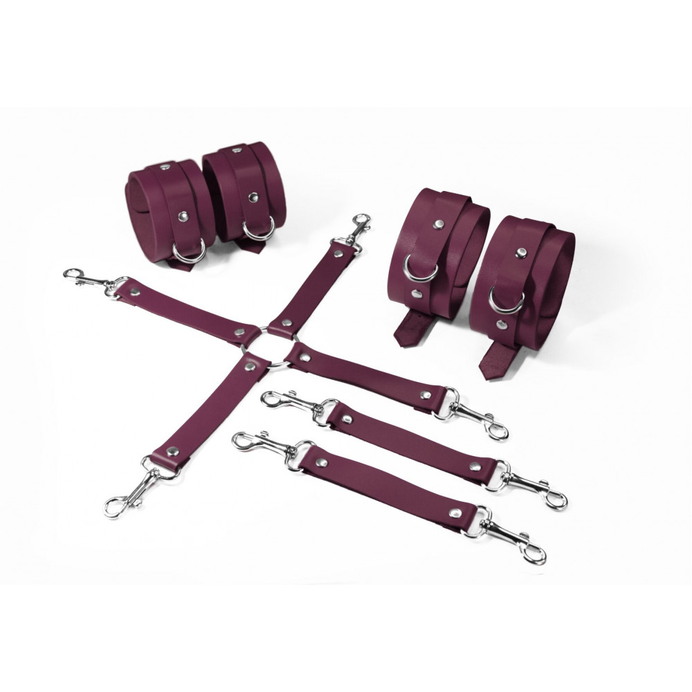 Наборы для БДСМ - Набор для БДСМ 3 в 1 Feral Feelings BDSM Kit 3 Burgundy, burgundy, наручники, поножи, крестовина