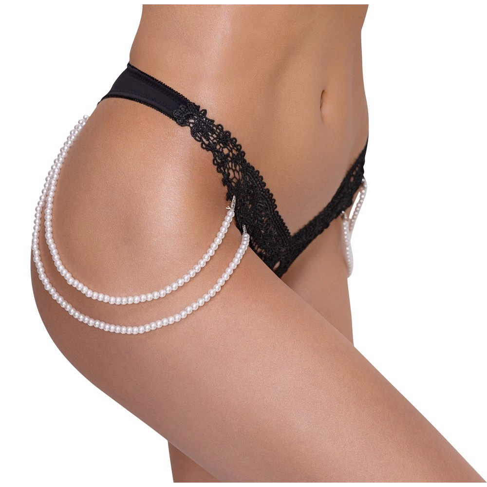 Різне - Стринги Cottelli Collection з перлинними ланцюжками з боків, чорні, S/M