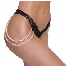 Стринги Cottelli Collection з перлинними ланцюжками з боків, чорні, S/M