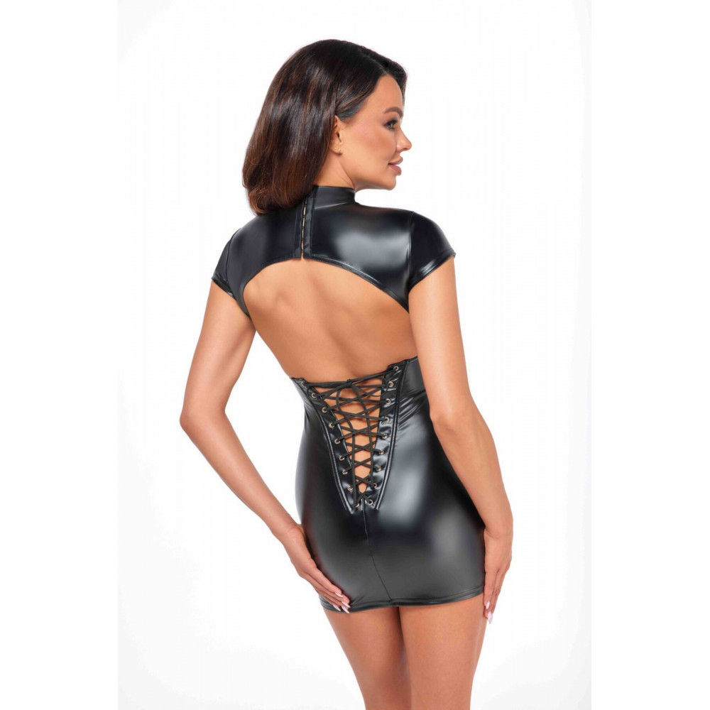 Женское эротическое белье - Платье Noir Handmade F309 Fantasy wetlook mini dress with lace up back - 3XL 2