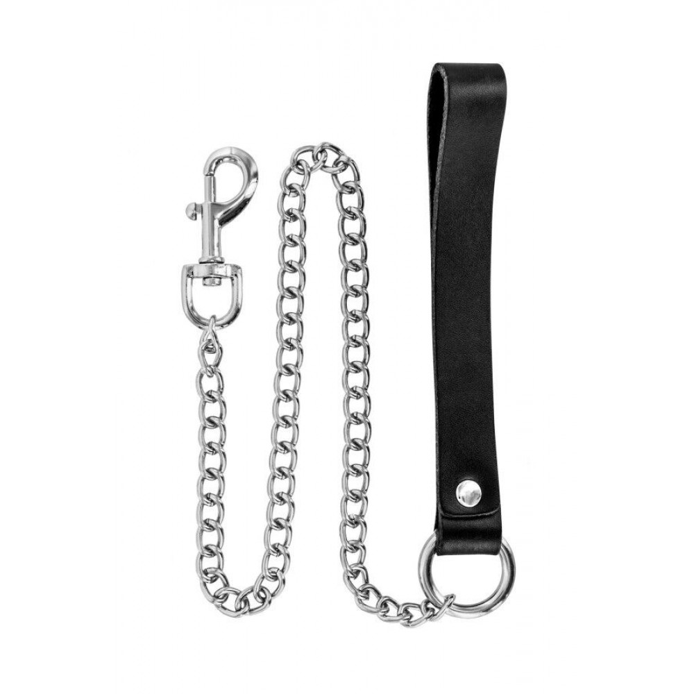 Ошейники, поводки - Поводок Fetish Tentation Premium Metal leash with cowhide leather wrist 72 см