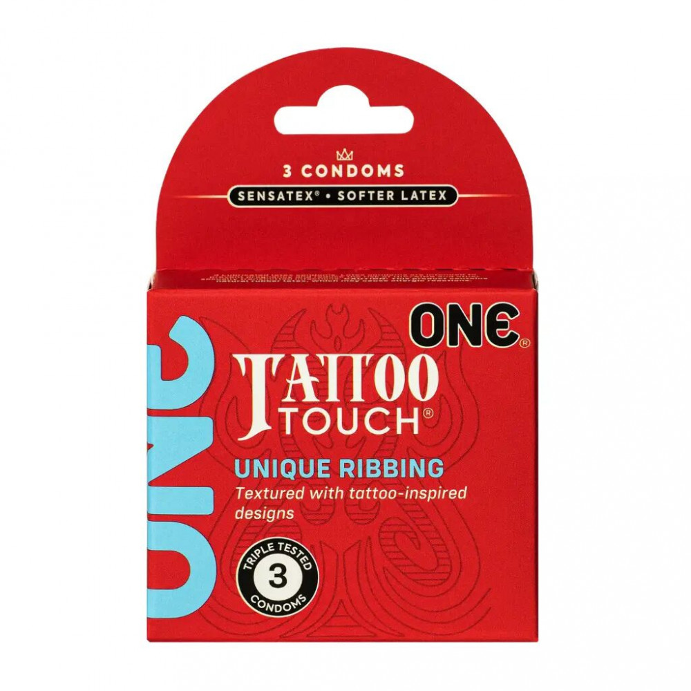 Презервативы - Презервативы ONE Tattoo Touch 3 шт, картонная коробка