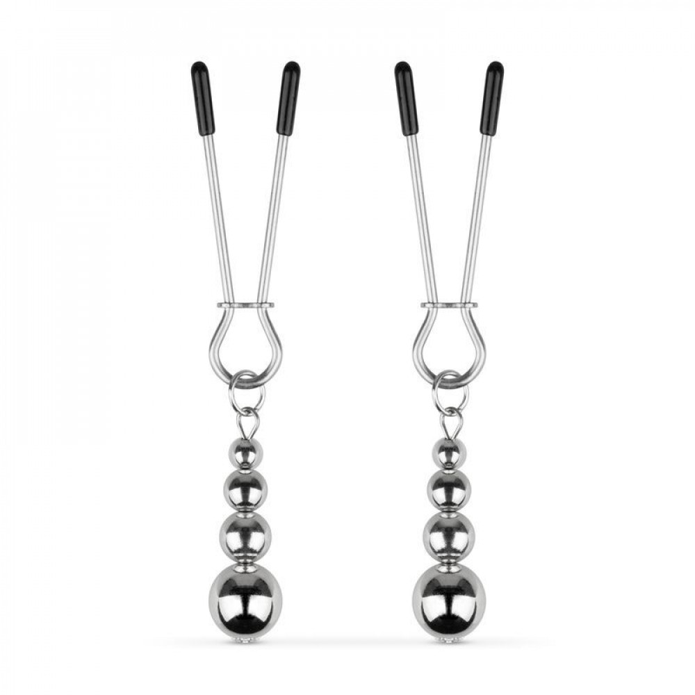 Різне - Затискачі для сосків Bedroom Fantasies: Nipple Clamps with Beaded Chain - Silver 2