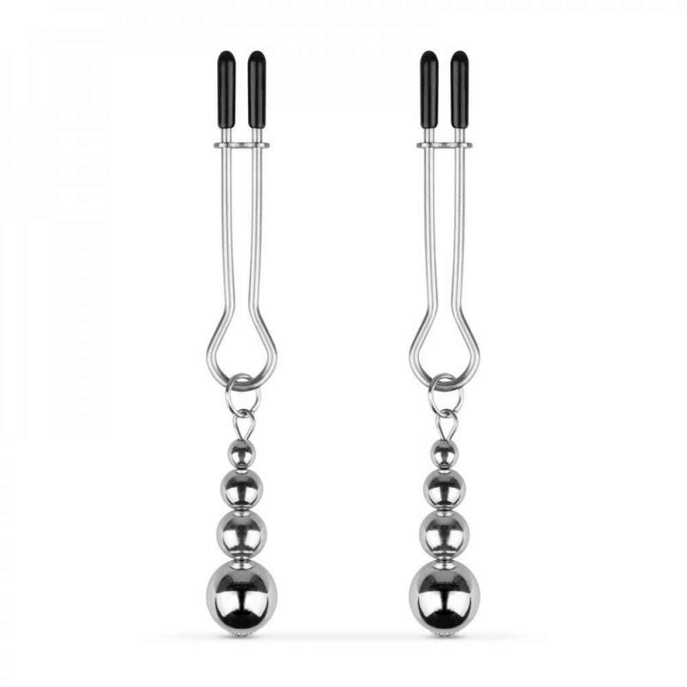 Різне - Затискачі для сосків Bedroom Fantasies: Nipple Clamps with Beaded Chain - Silver