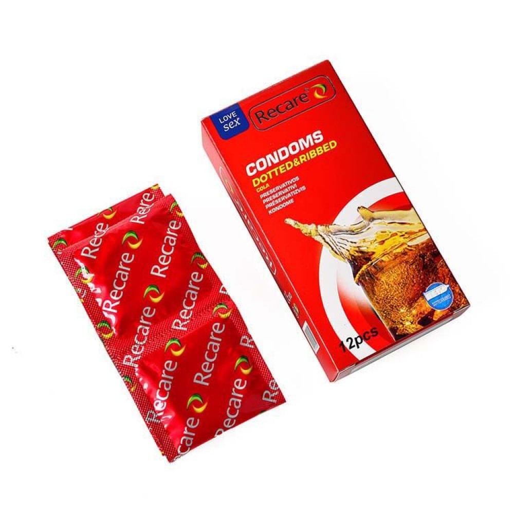 Презервативы - Презервативы Recare Cola Dotted&Ribbed Condoms 12 шт, с пупырышками и ребрами, аромат: Кола 1
