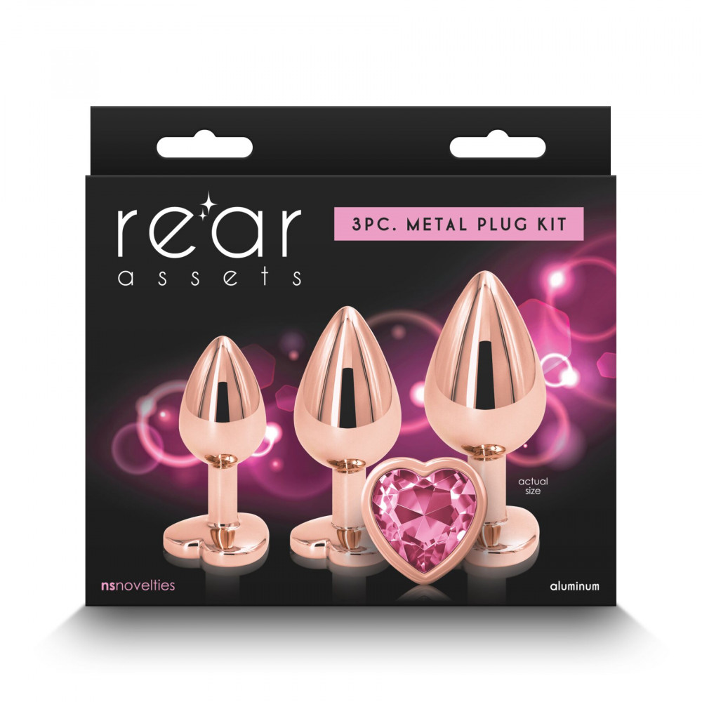 Анальные игрушки - Набор анальных пробок NS Novelties Rear Assets - Trainer Kit - Rose Gold - Pink Heart 2
