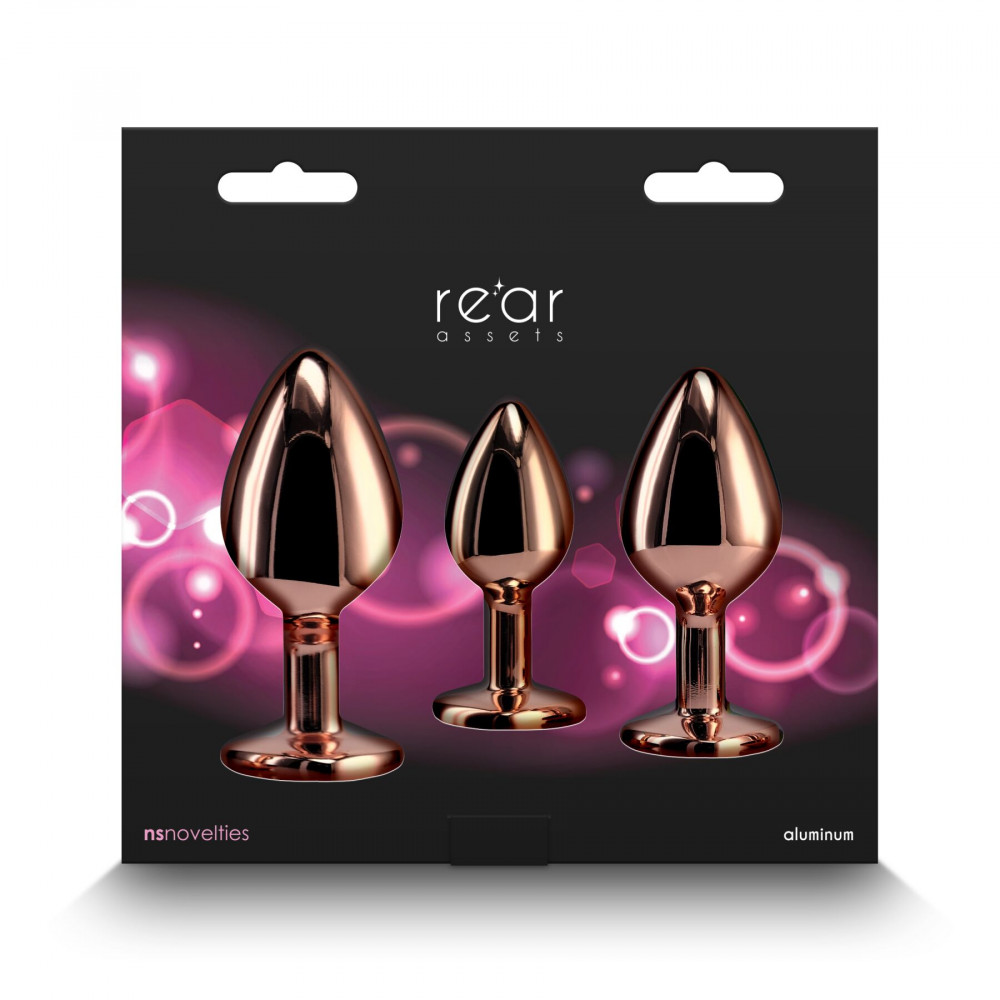 Анальные игрушки - Набор анальных пробок NS Novelties Rear Assets - Trainer Kit - Rose Gold - Pink Heart 3