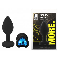 Силиконовая анальная пробка EGZO - Silicone Black Heart Plug Blue, size S