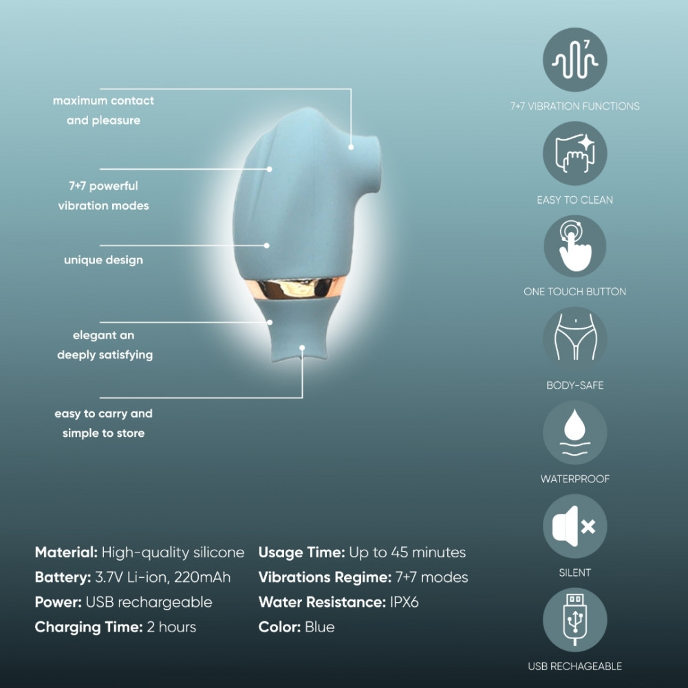 Різне - Вакуумний стимулятор для клітора Sweet Em з функцією лизання (рухливий язичок), блакитний 7