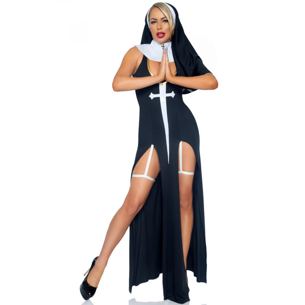 Эротические костюмы - Костюм монашки-грешницы Leg Avenue Sultry Sinner M, платье, головной убор, воротник 2