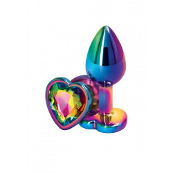 Радужная анальная пробка Colorful Metall Heart, M