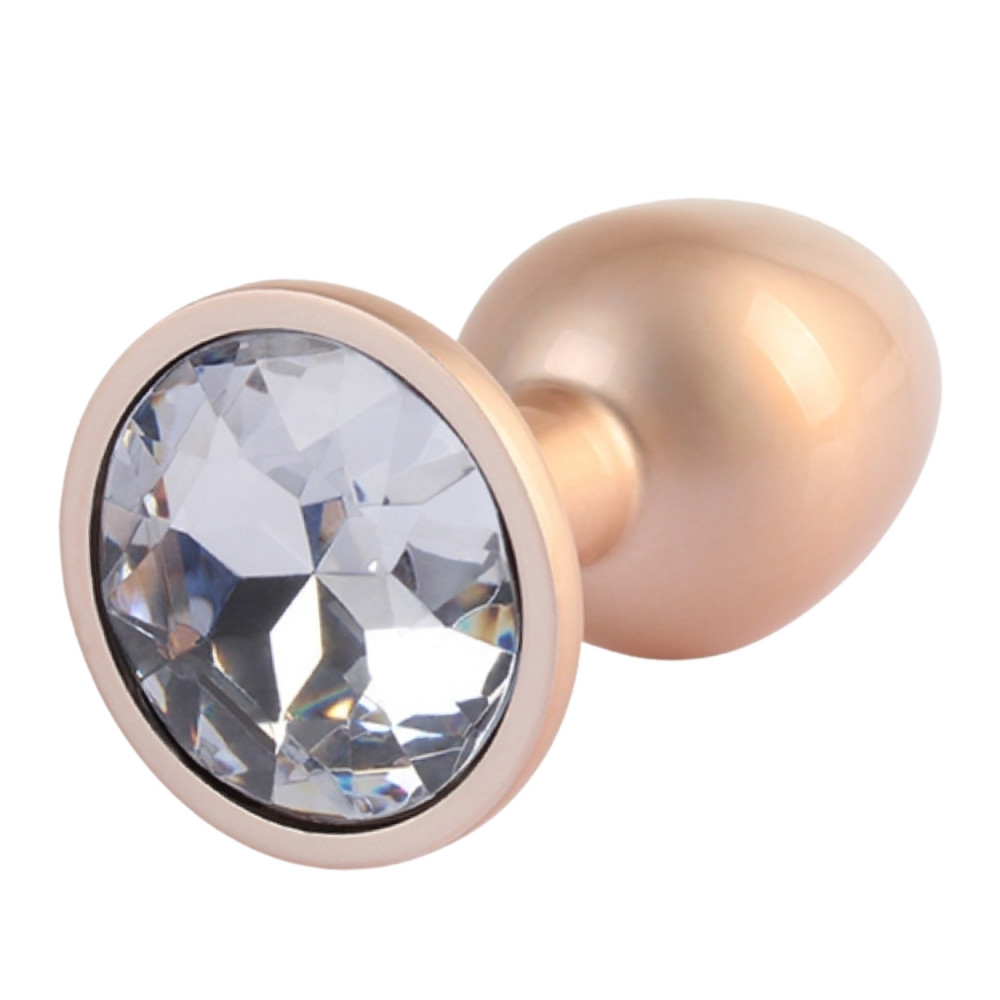 Анальные игрушки без вибрации - Анальная пробка розовое золото CHISA MATRIX MONT с перламутром и белым камнем, размер S 1