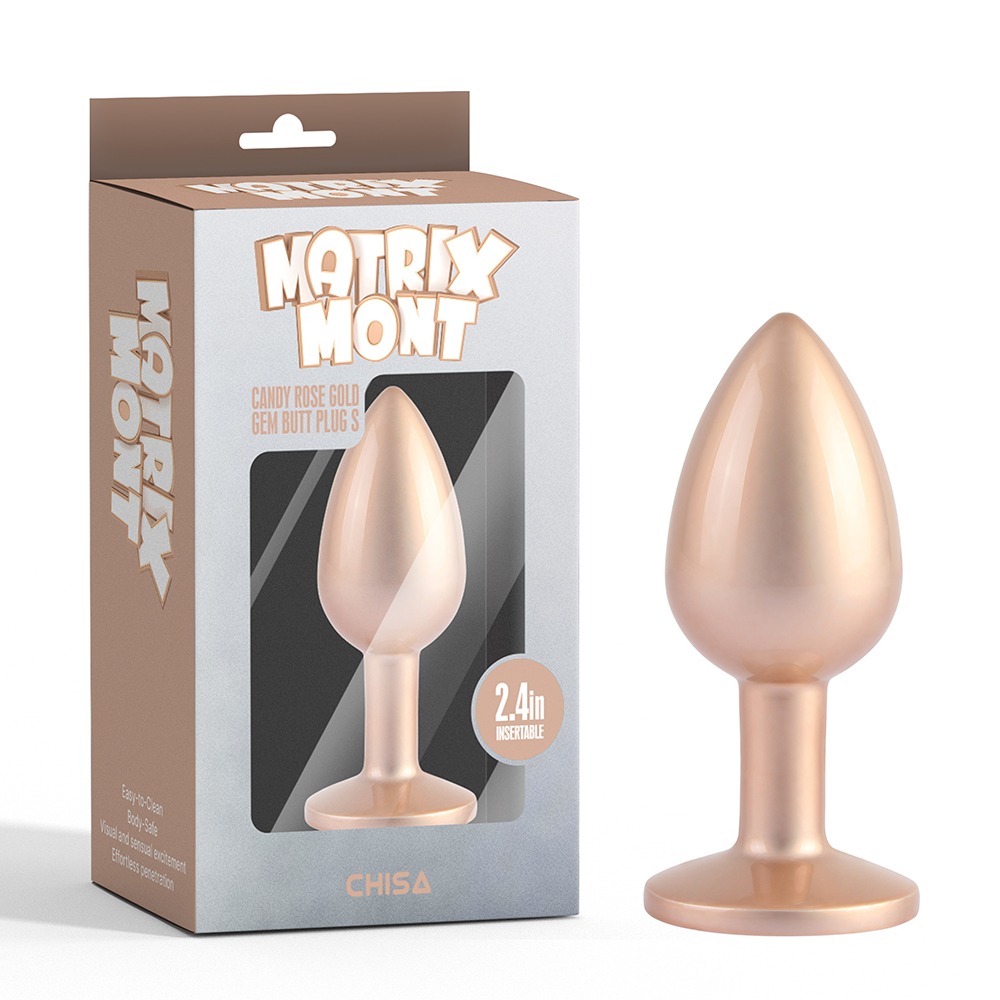Анальные игрушки без вибрации - Анальная пробка розовое золото CHISA MATRIX MONT с перламутром и белым камнем, размер S 7