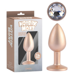 Анальная пробка розовое золото CHISA MATRIX MONT с перламутром и белым камнем, размер S