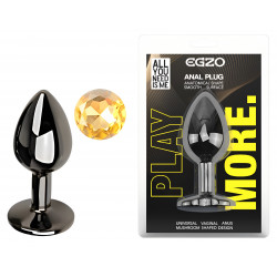 Анальная пробка с кристаллом EGZO - Dark Gray Round Plug Lime, size S