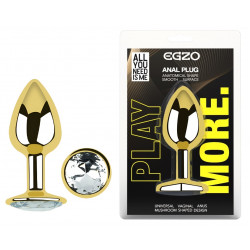 Анальная пробка с кристаллом EGZO - Gold Round Plug Clear size S