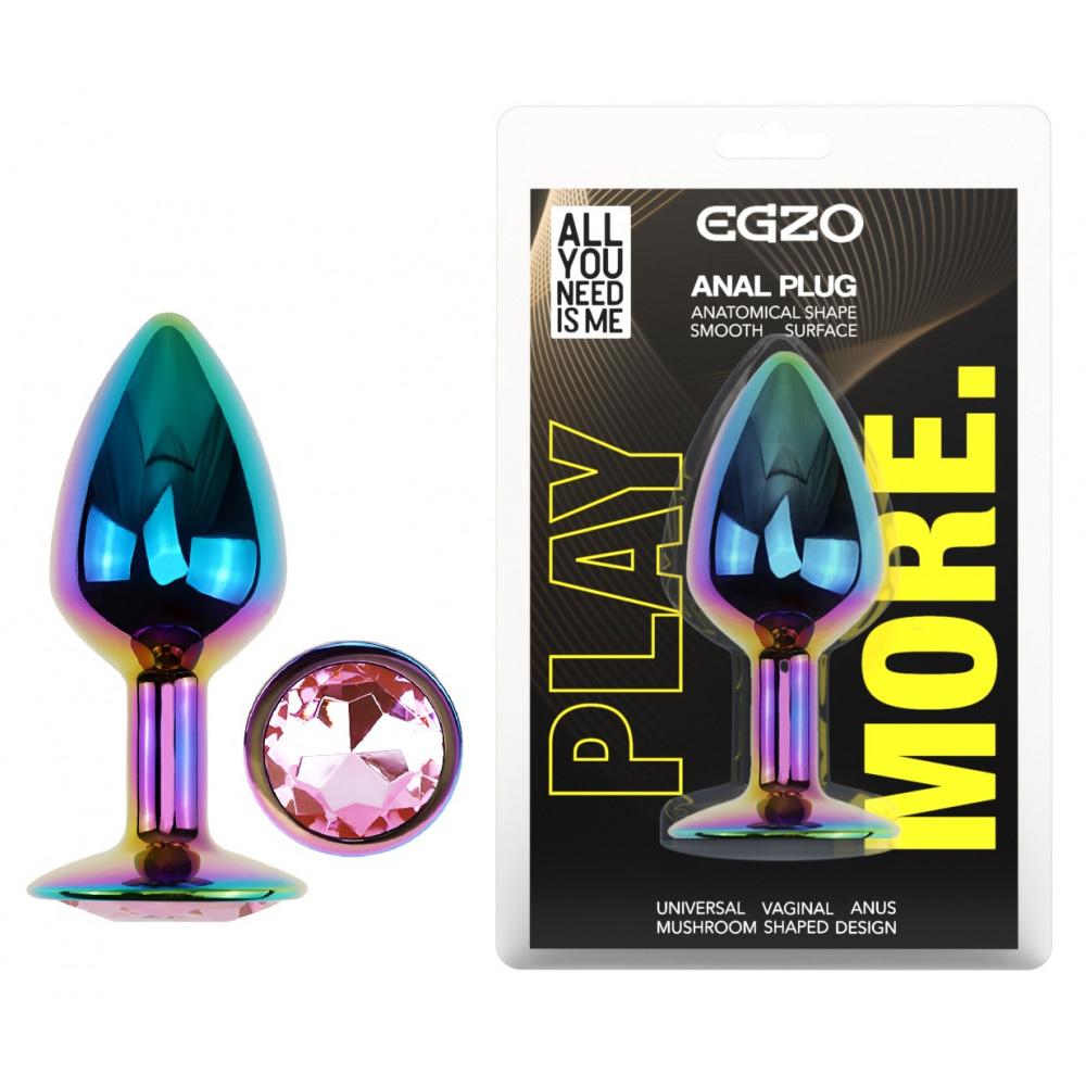Анальные игрушки без вибрации - Анальная пробка с кристаллом EGZO - Multicolor Round Plug Pink size S