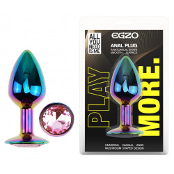 Анальная пробка с кристаллом EGZO - Multicolor Round Plug Pink size S