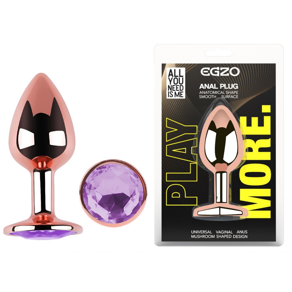 - Анальная пробка с кристаллом EGZO - Rose Gold Round Plug Amethyst size M