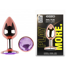 Анальная пробка с кристаллом EGZO - Rose Gold Round Plug Amethyst size M