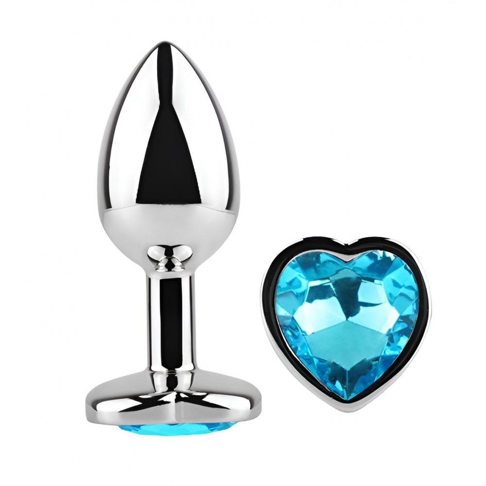 Анальные игрушки без вибрации - Анальная пробка с кристаллом EGZO - Silver Heart Plug Aqua size S 4