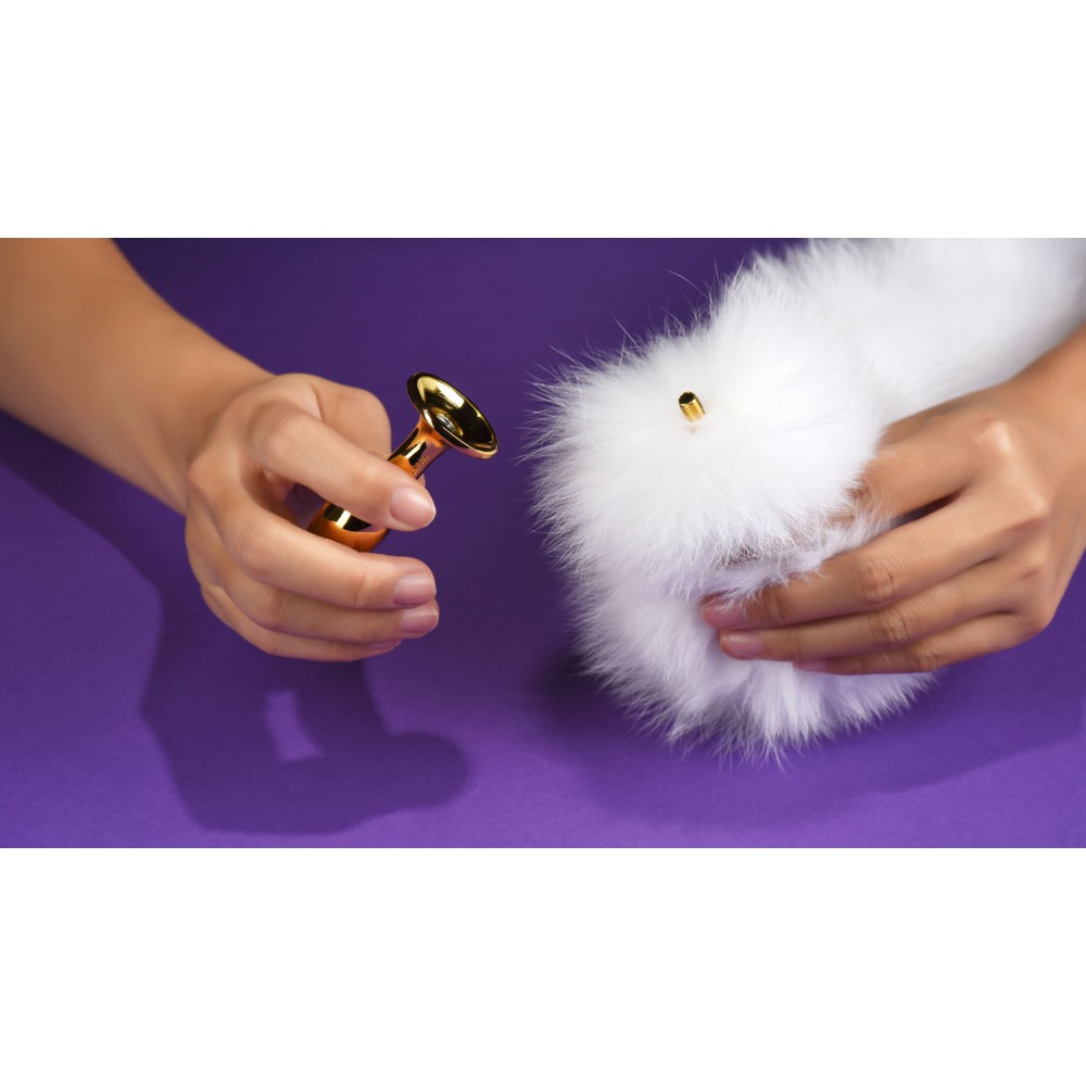 Анальные игрушки без вибрации - Анальная пробка UPKO с длинным белым хвостом из лисьего меха 4