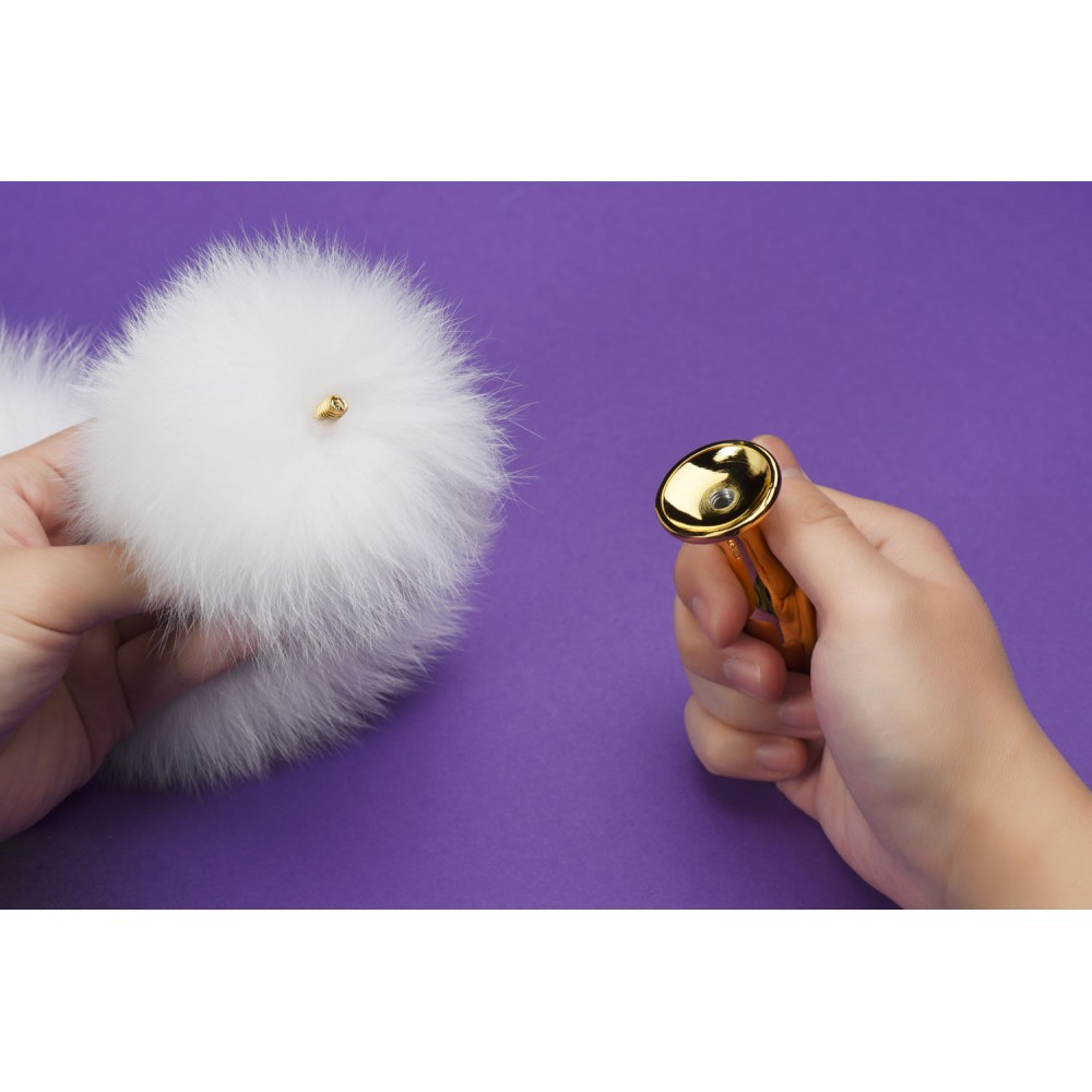 Анальные игрушки без вибрации - Анальная пробка UPKO с длинным белым хвостом из лисьего меха 6
