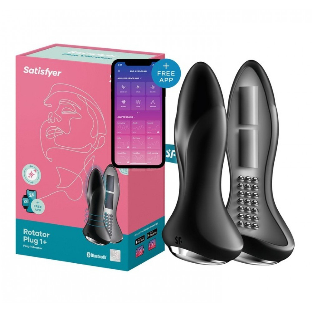 Анальные игрушки с вибрацией - Анальная смарт пробка с вибрацией и бусинами Satisfyer Rotator Plug 1 Connect App черная 6